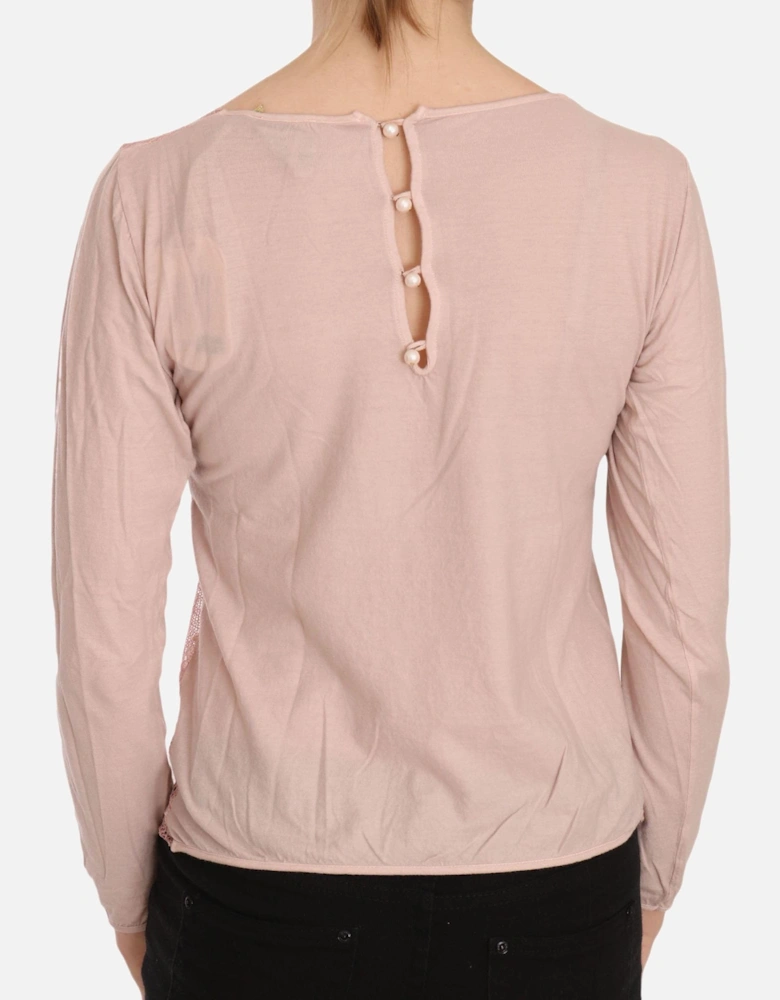 Lace Overlay LongSleeve Blouse Women - Pink T-Shirts