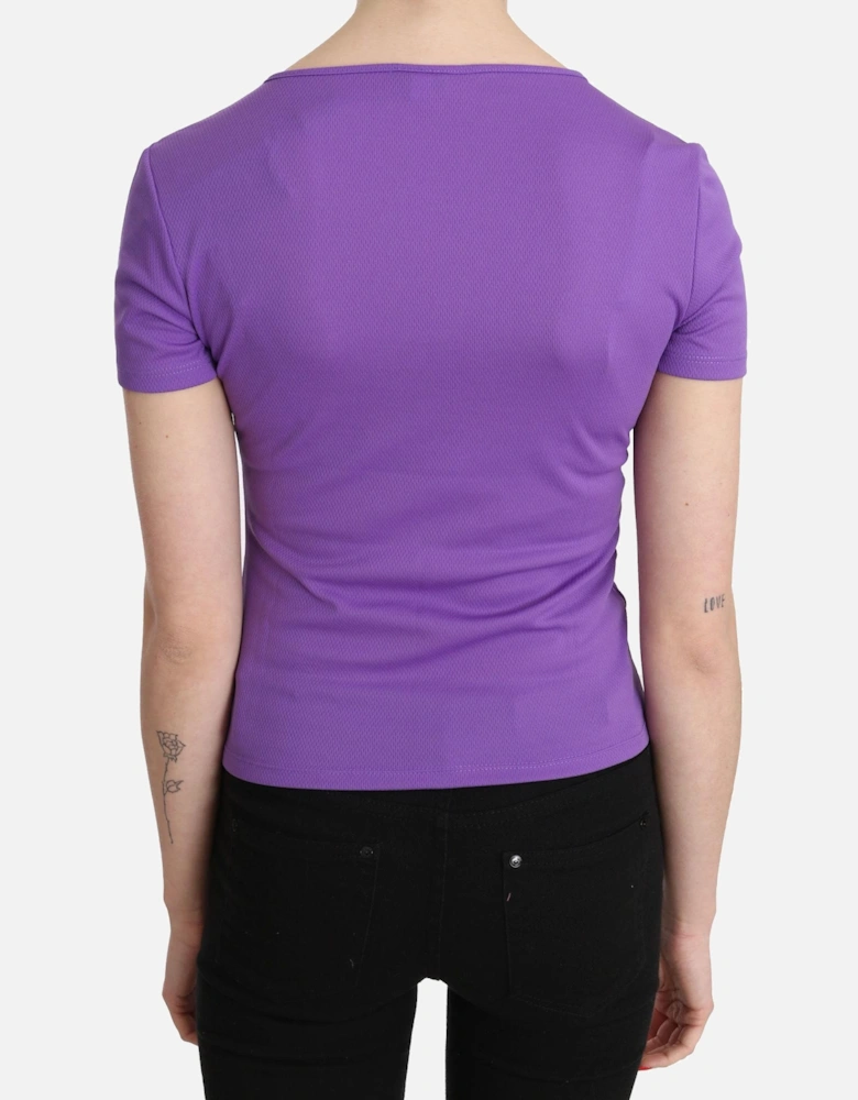 Short Sleeve Casual Polyester Blouse Women - Purple T-Shirts