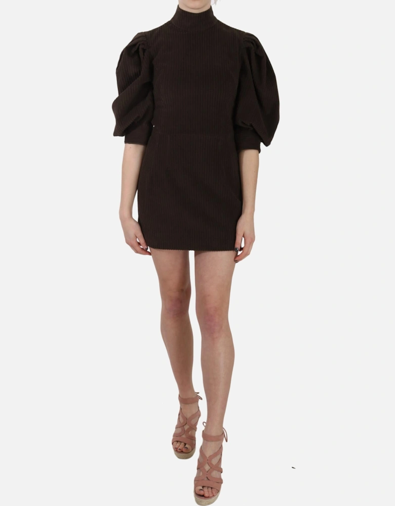 Dolce Gabbana Mini Dress Mock Neck Puff Sleeves Women - Brown Dresses