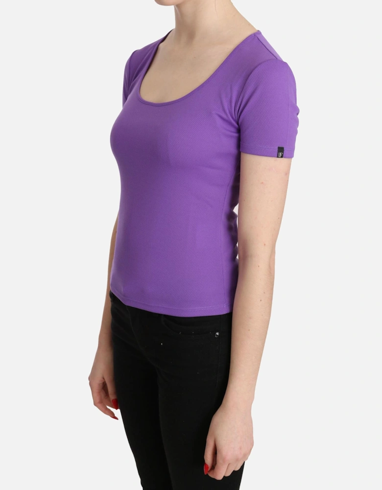 Short Sleeve Casual Polyester Blouse Women - Purple T-Shirts