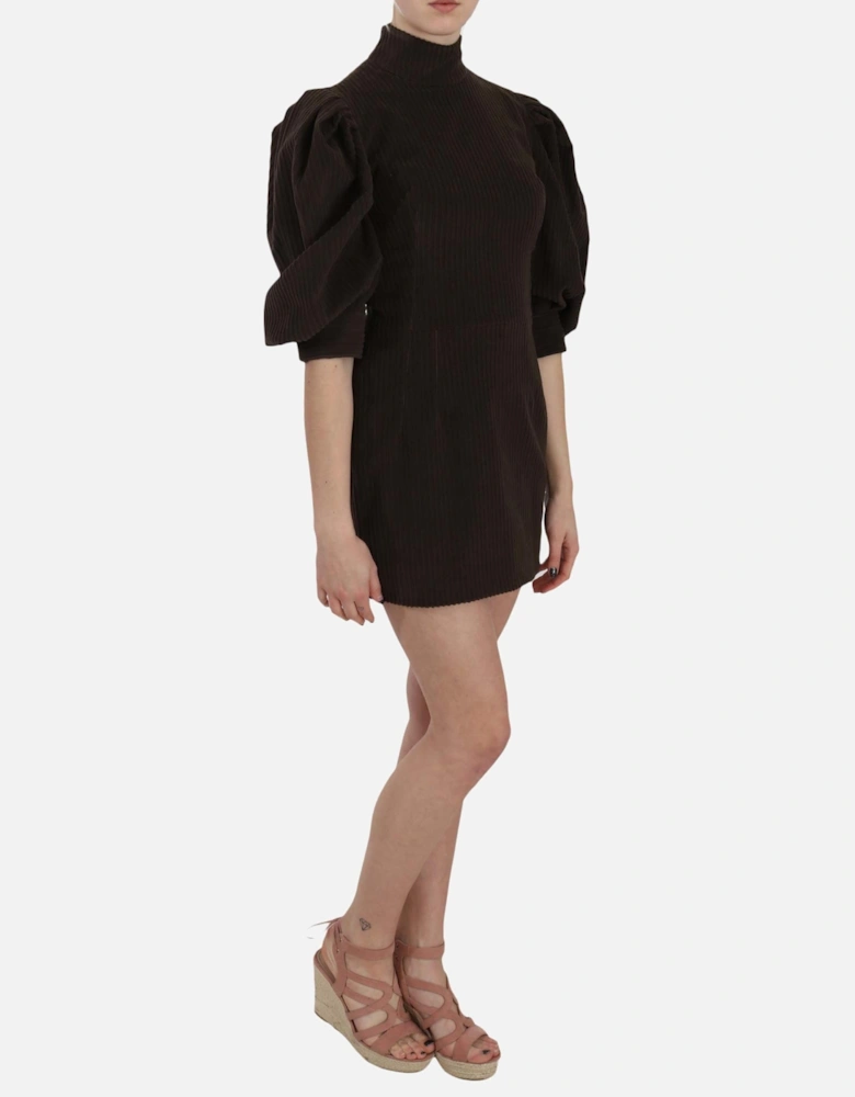 Dolce Gabbana Mini Dress Mock Neck Puff Sleeves Women - Brown Dresses