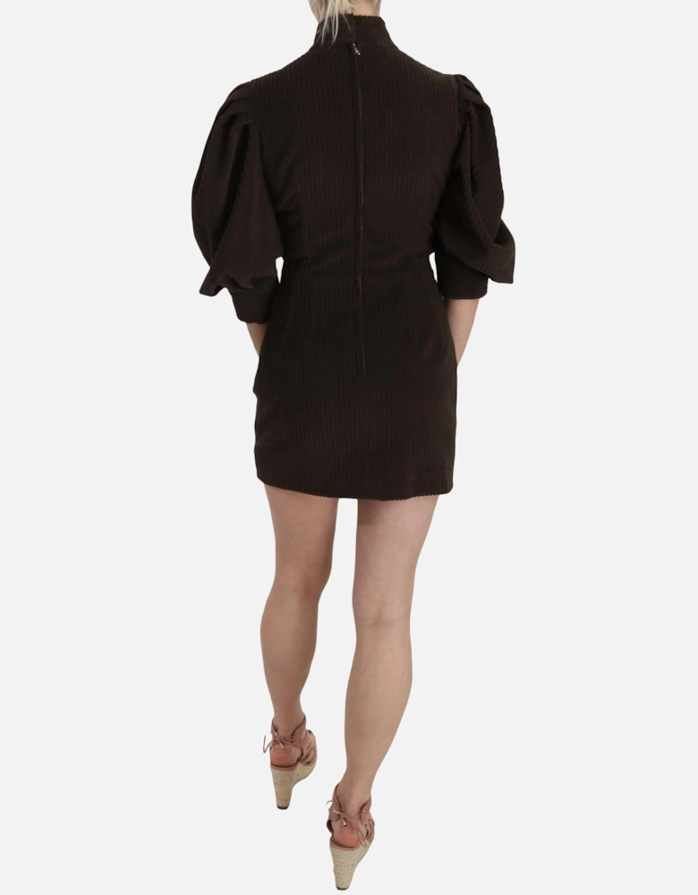Dolce Gabbana Mini Dress Mock Neck Puff Sleeves Women - Brown Dresses