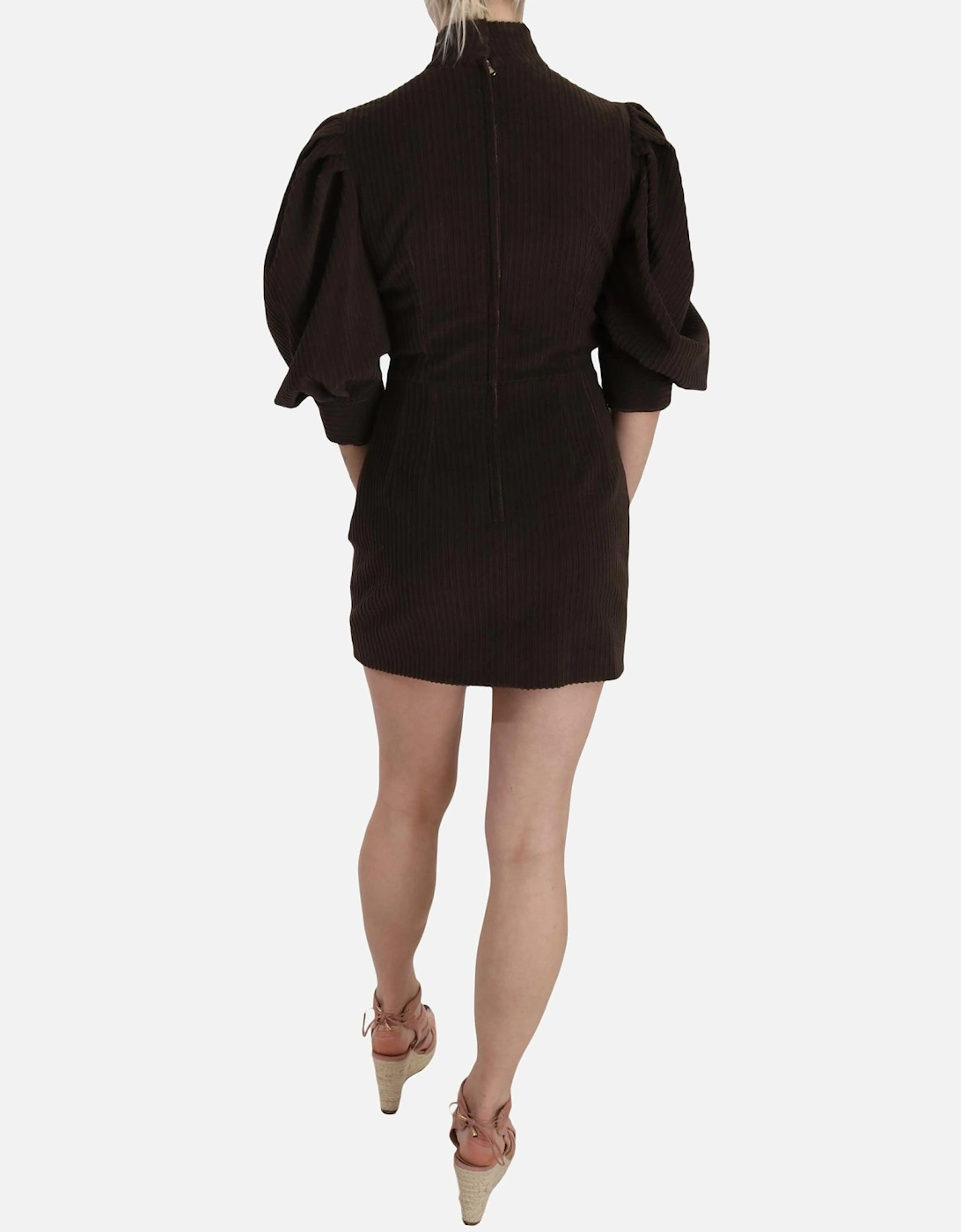 Dolce Gabbana Mini Dress Mock Neck Puff Sleeves Women - Brown Dresses