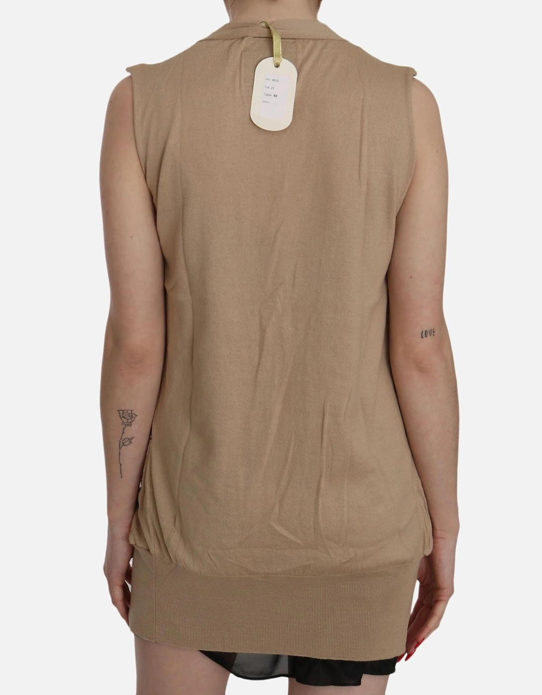 Sleeveless Cotton Cardigan Top with Pockets Women - Brown Vests