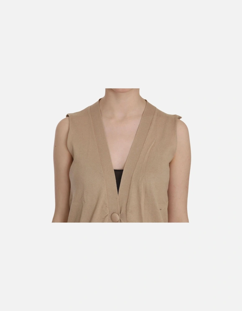 Sleeveless Cotton Cardigan Top with Pockets Women - Brown Vests