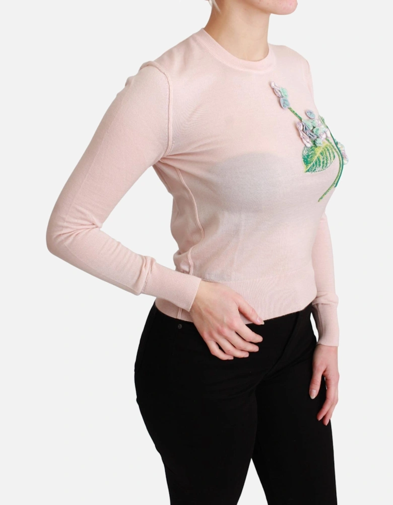 Floral Embroidered Cashmere Pullover Women - Pink Sweaters