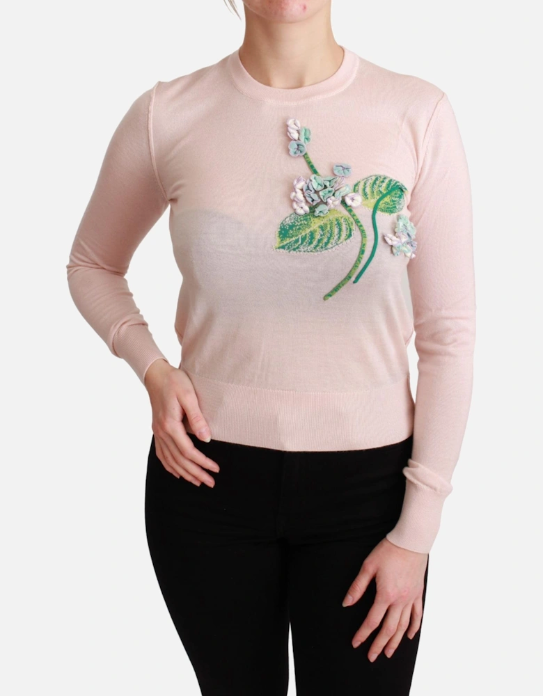 Floral Embroidered Cashmere Pullover Women - Pink Sweaters