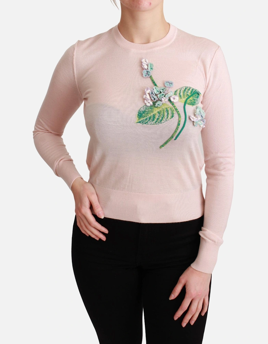 Floral Embroidered Cashmere Pullover Women - Pink Sweaters, 6 of 5