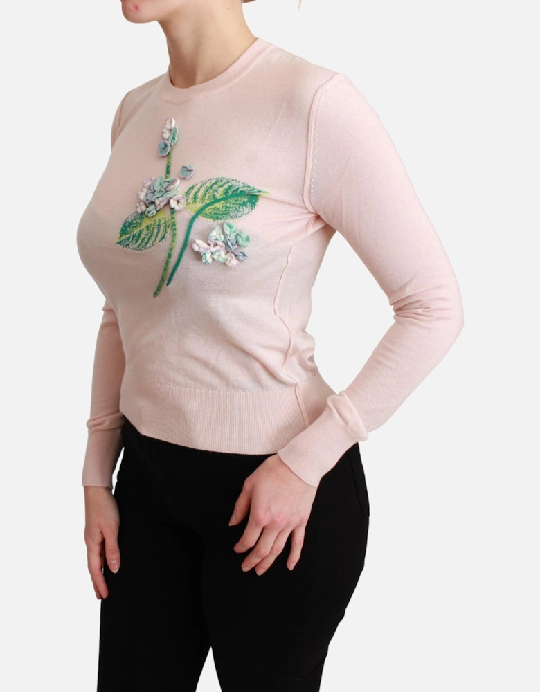 Floral Embroidered Cashmere Pullover Women - Pink Sweaters