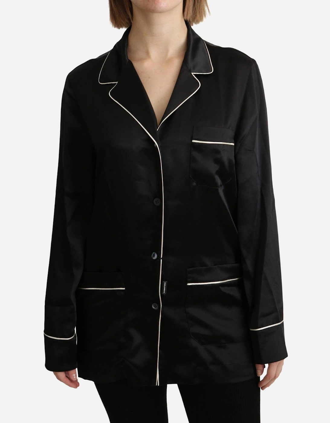 Dolce Gabbana Sleepshirt Black Silk PJ Top Women Shirts, 6 of 5