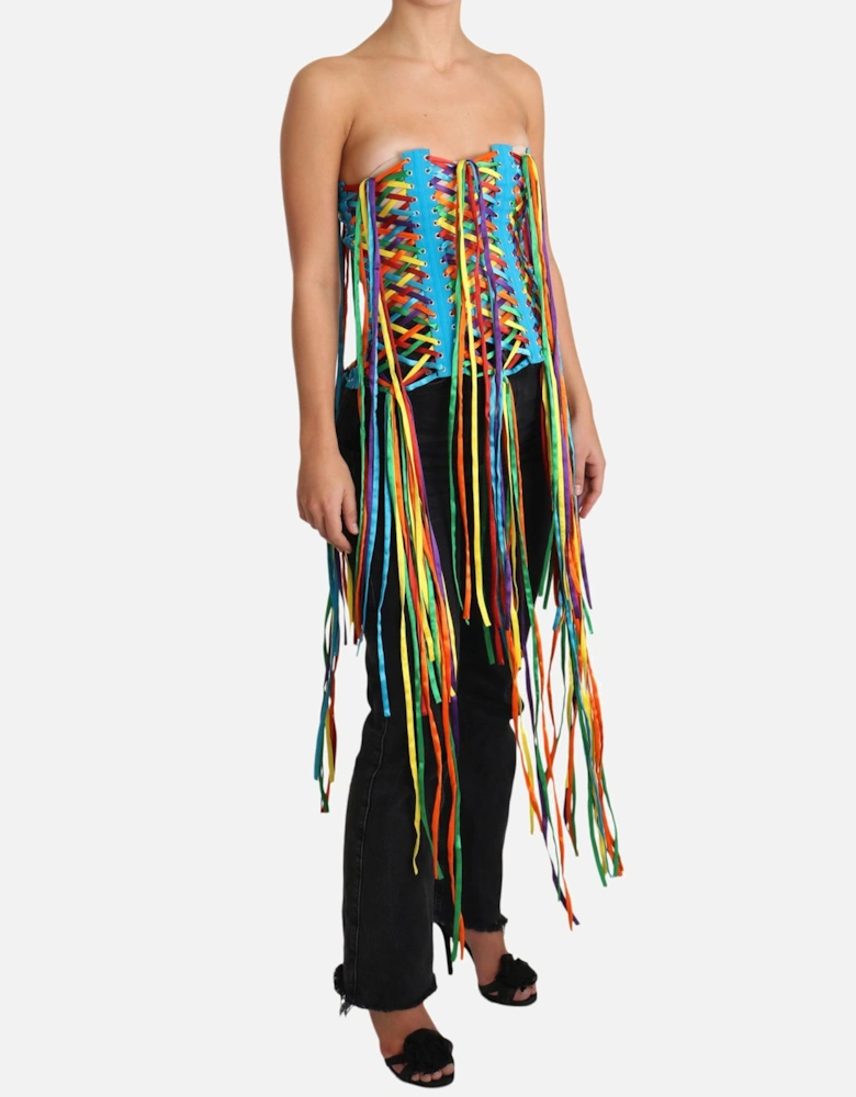 Rainbow LaceUp Corset Top TSH3405 Women - Multicolor T-Shirts