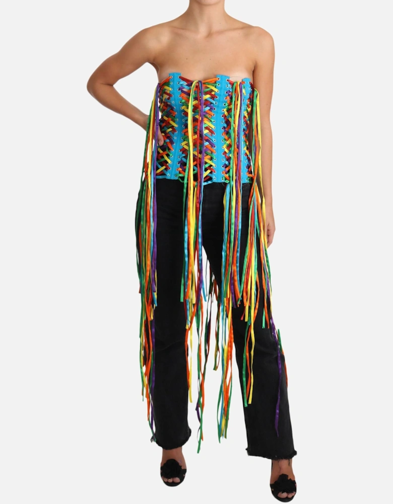 Rainbow LaceUp Corset Top TSH3405 Women - Multicolor T-Shirts