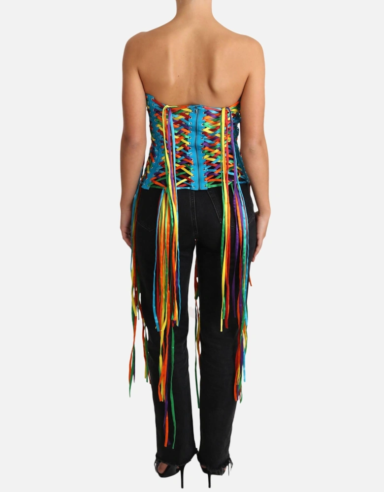 Rainbow LaceUp Corset Top TSH3405 Women - Multicolor T-Shirts