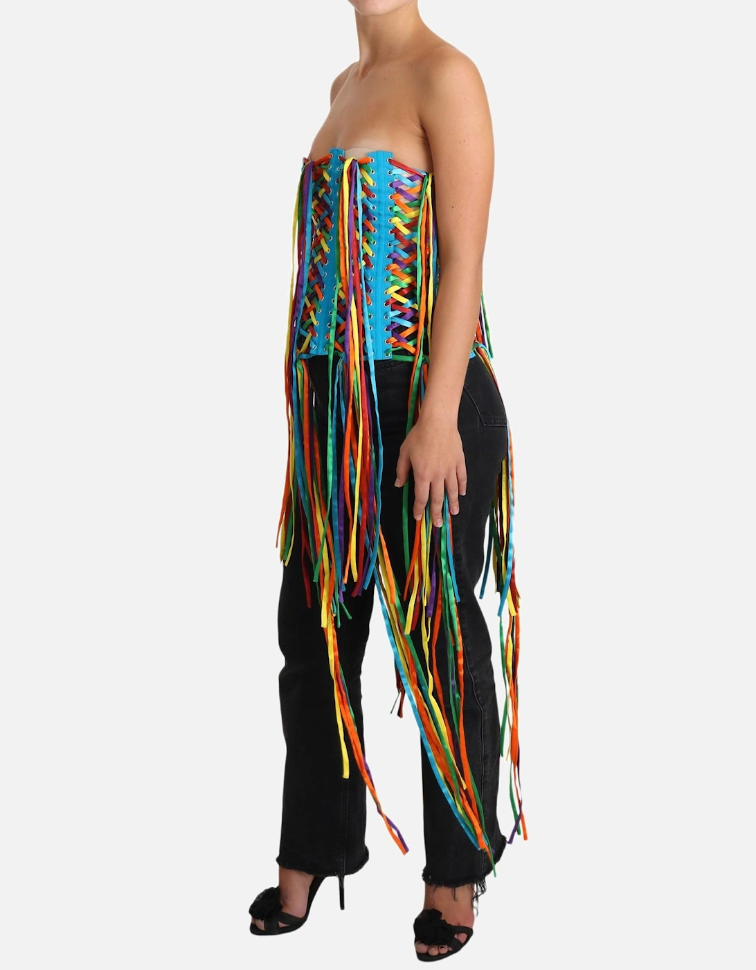 Rainbow LaceUp Corset Top TSH3405 Women - Multicolor T-Shirts