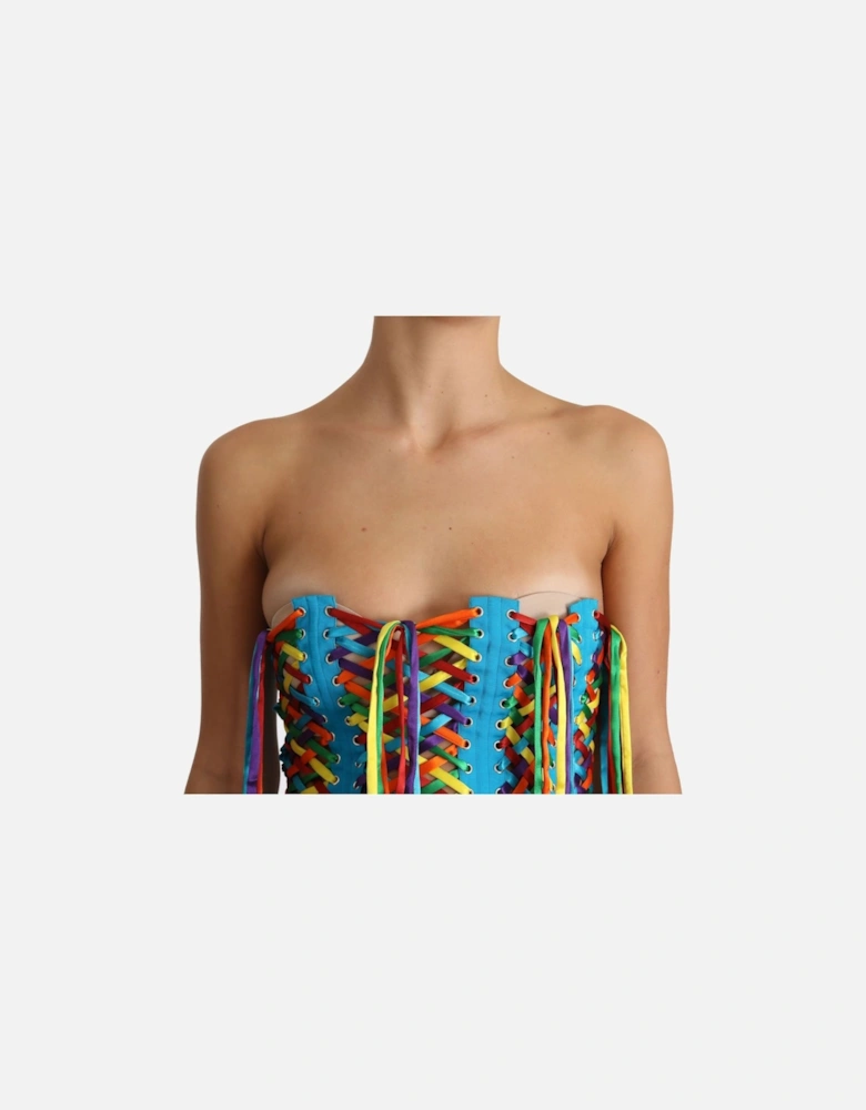 Rainbow LaceUp Corset Top TSH3405 Women - Multicolor T-Shirts