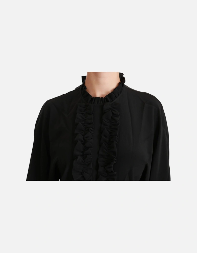 Dolce Gabbana Silk Blouse High Neck Half Sleeves Women - Black