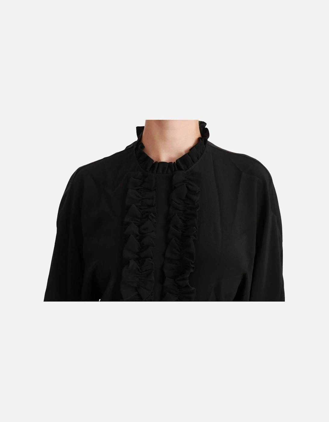 Dolce Gabbana Silk Blouse High Neck Half Sleeves Women - Black