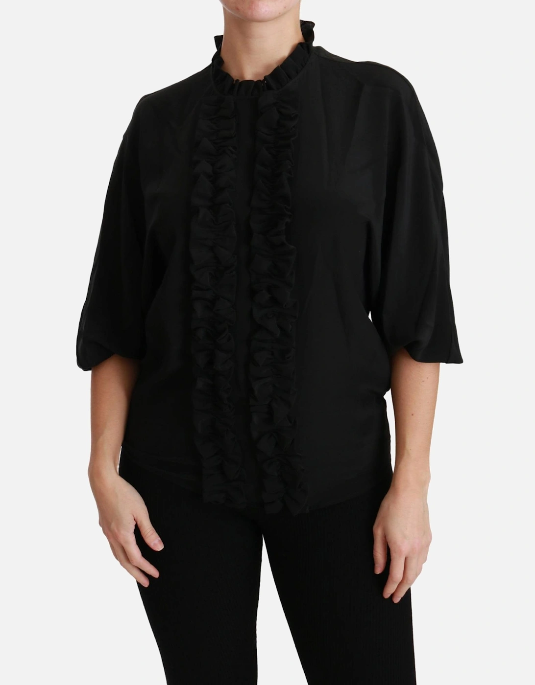 Dolce Gabbana Silk Blouse High Neck Half Sleeves Women - Black, 6 of 5