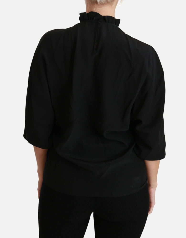 Dolce Gabbana Silk Blouse High Neck Half Sleeves Women - Black
