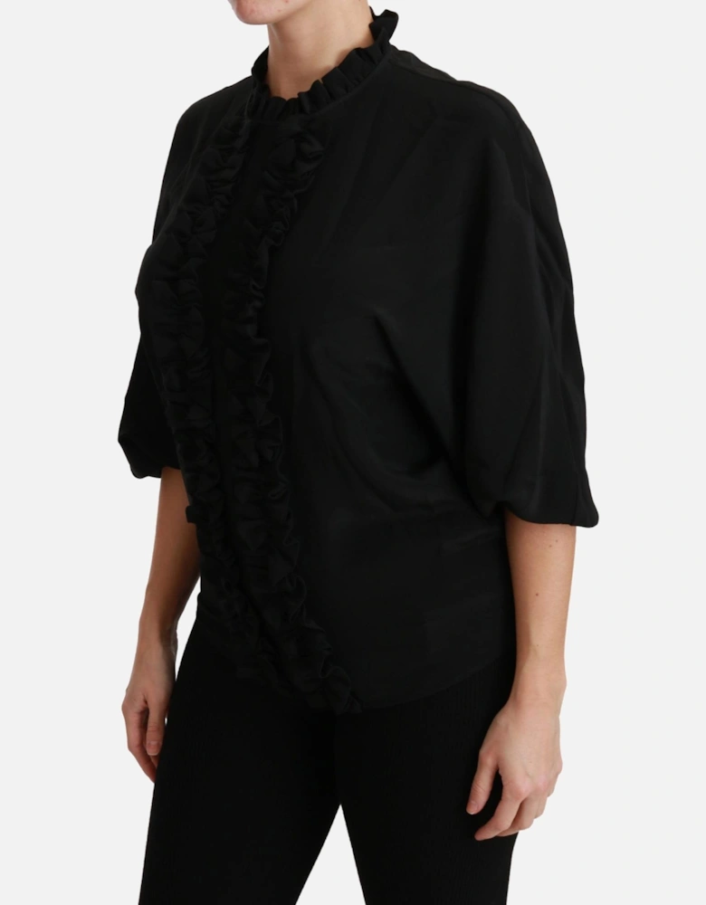 Dolce Gabbana Silk Blouse High Neck Half Sleeves Women - Black