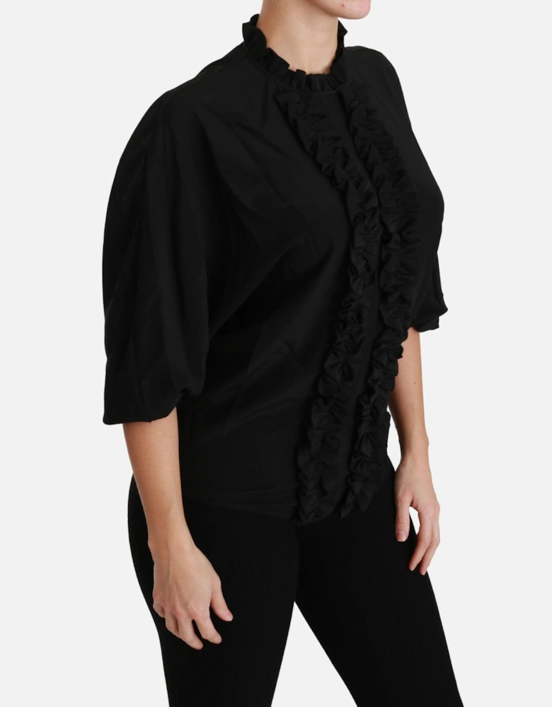 Dolce Gabbana Silk Blouse High Neck Half Sleeves Women - Black