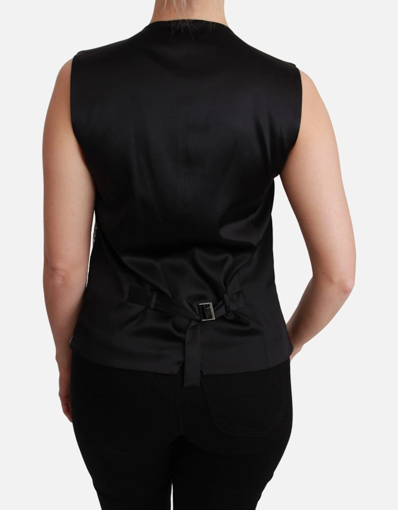 Sleeveless Metallic Brocade Vest with Adjustable Strap Women - Silver