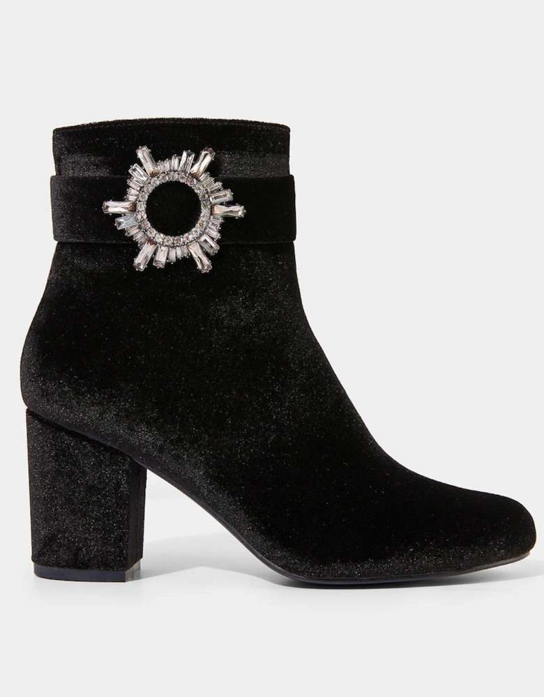 Diamante Buckle Velvet Boots - Black