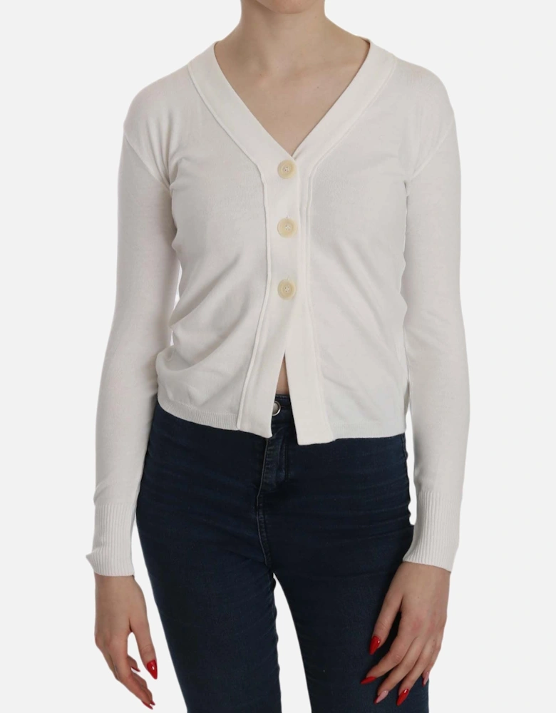 VNeck Knit Cardigan Women - White Sweaters