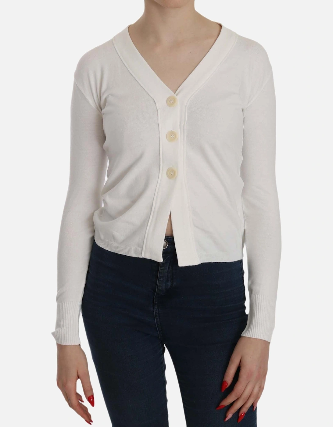 VNeck Knit Cardigan Women - White Sweaters, 6 of 5