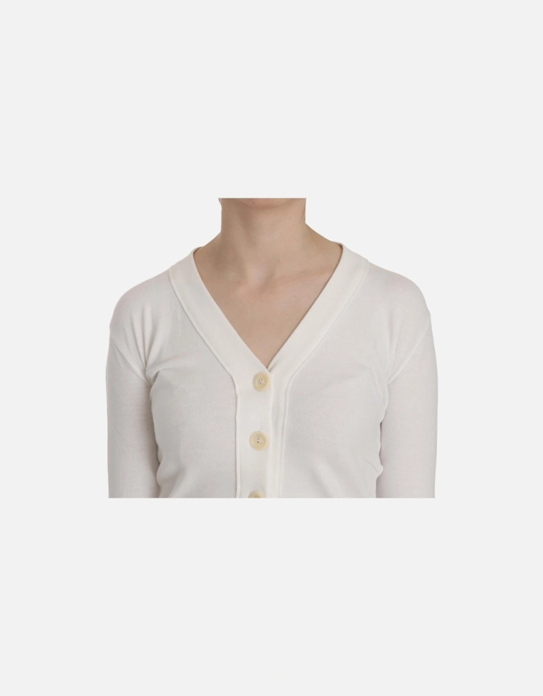 VNeck Knit Cardigan Women - White Sweaters