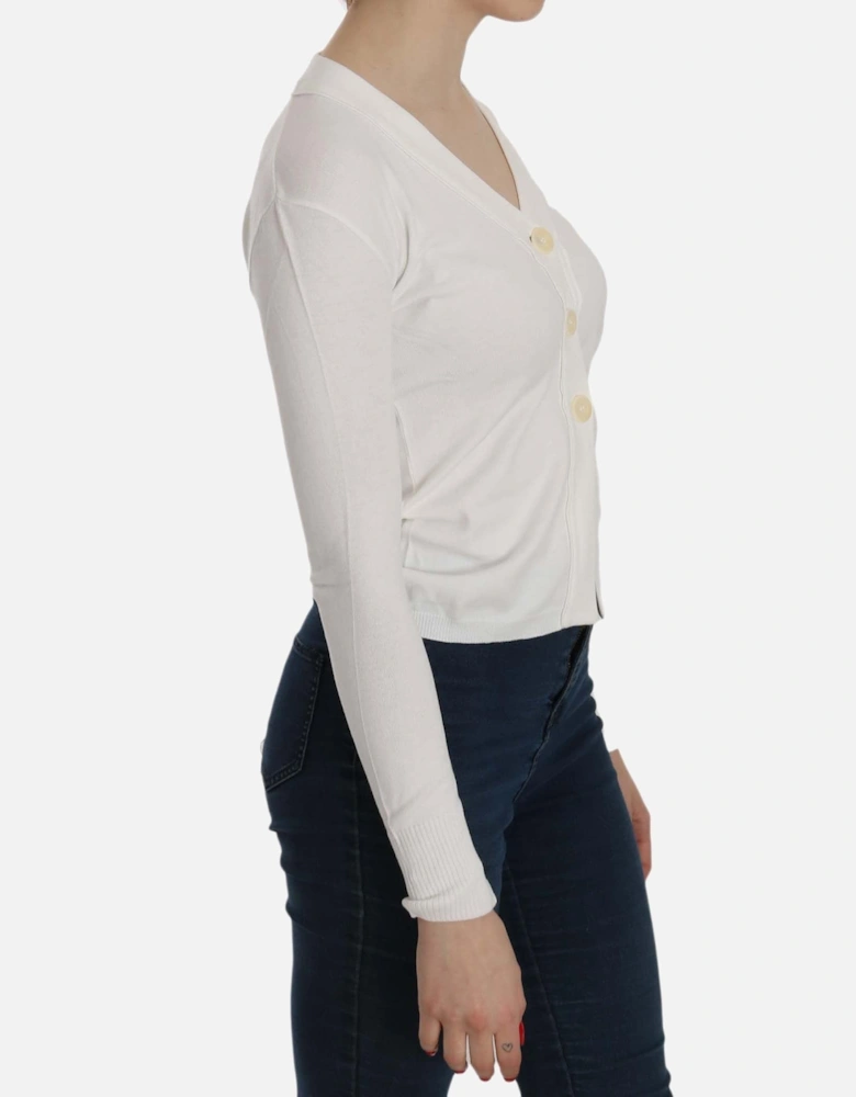 VNeck Knit Cardigan Women - White Sweaters