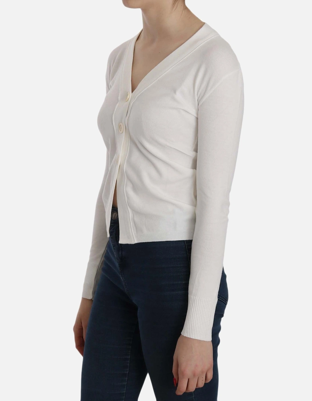 VNeck Knit Cardigan Women - White Sweaters