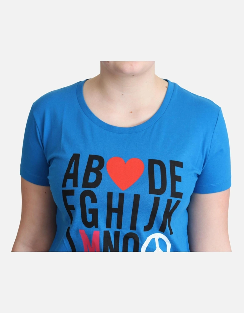 Alphabet Tee Short Sleeve Crew Neck Women - Blue T-Shirts