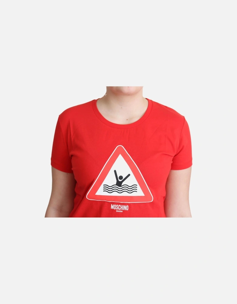 Triangle Swim Graphic Print Cotton T-shirt Women - Red
