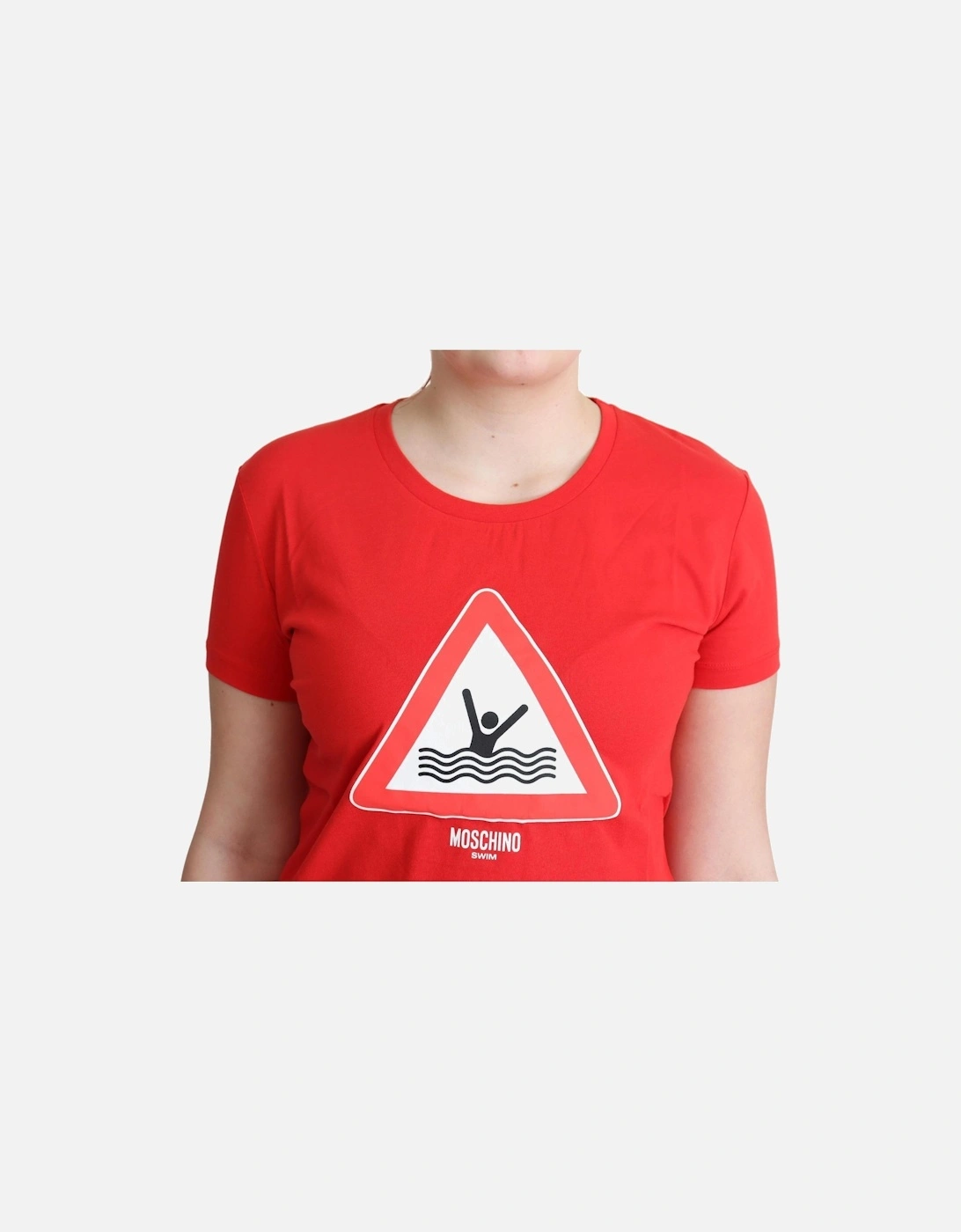 Triangle Swim Graphic Print Cotton T-shirt Women - Red