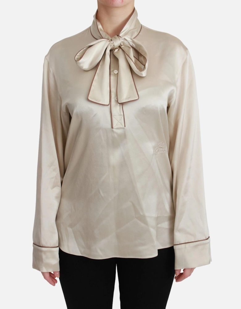 Dolce Gabbana Silk Blouse High Neck Long Sleeves Women - Beige