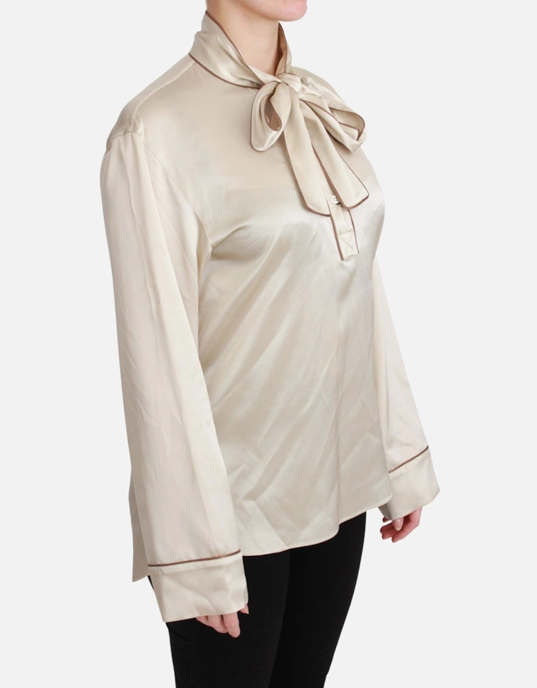 Dolce Gabbana Silk Blouse High Neck Long Sleeves Women - Beige