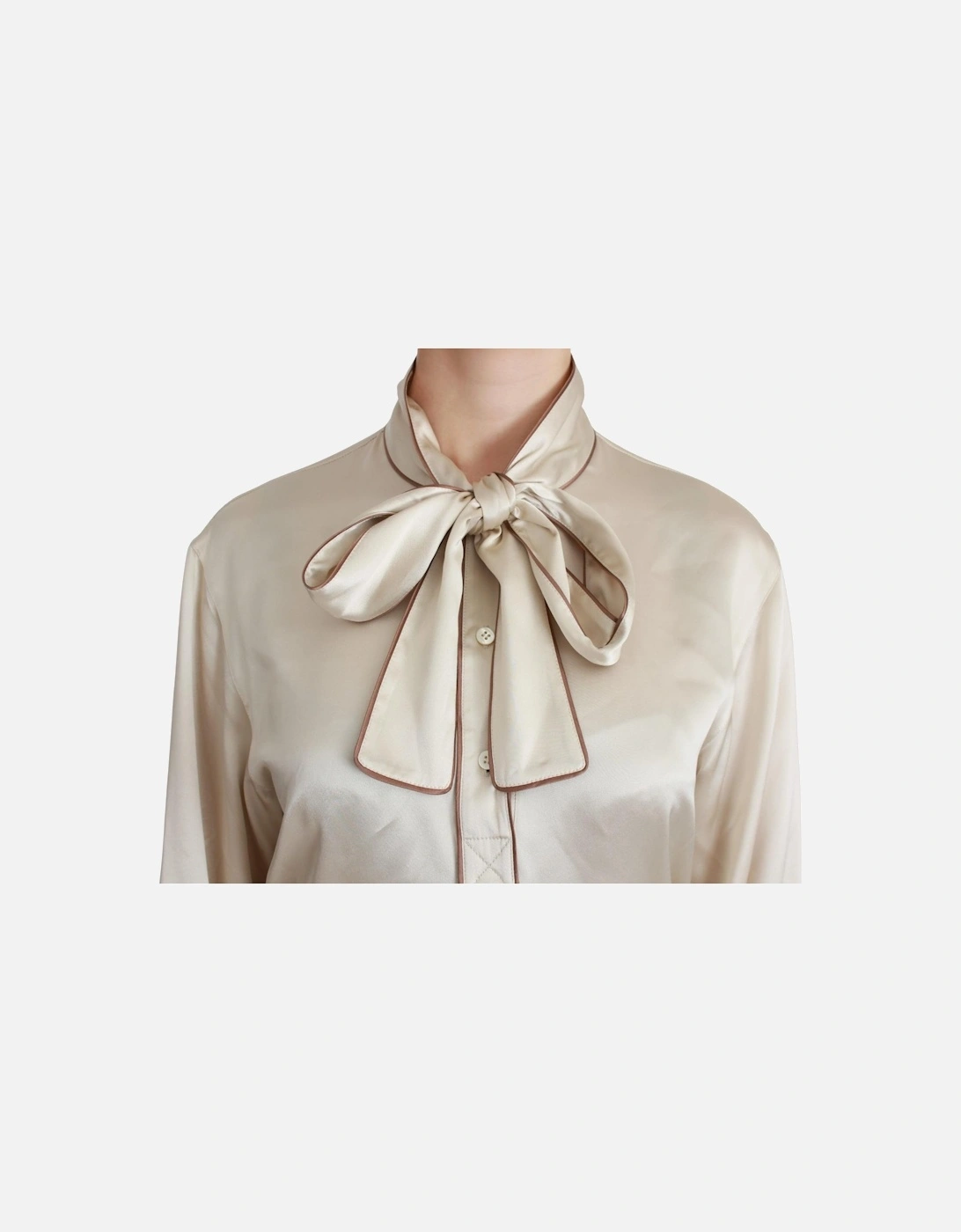 Dolce Gabbana Silk Blouse High Neck Long Sleeves Women - Beige