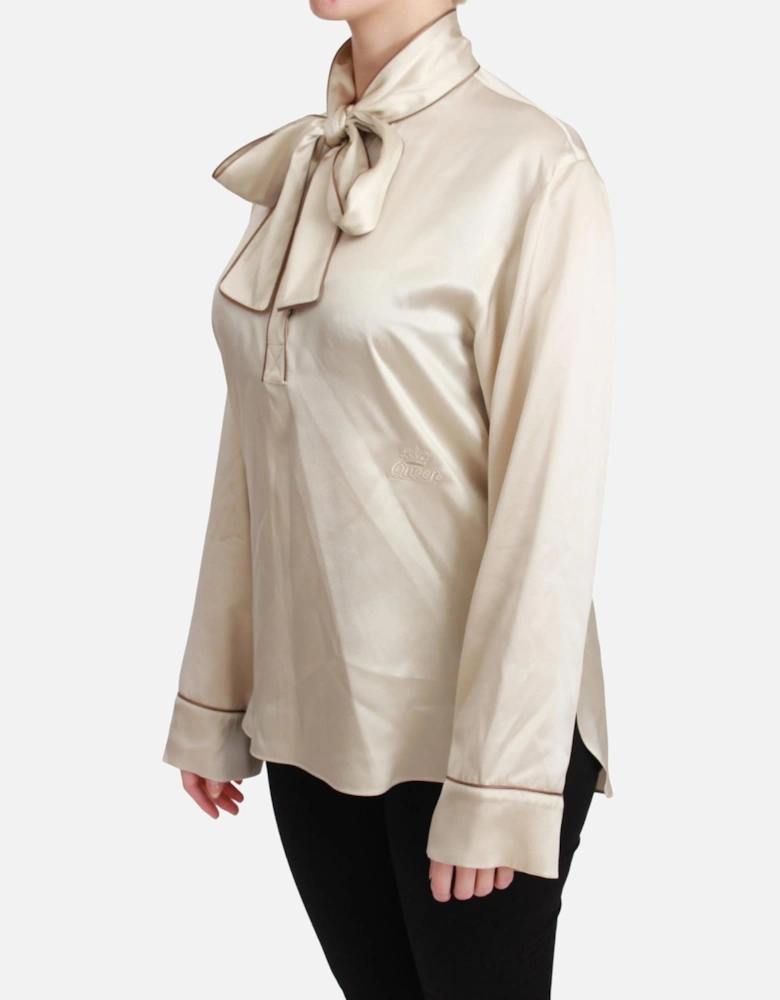 Dolce Gabbana Silk Blouse High Neck Long Sleeves Women - Beige