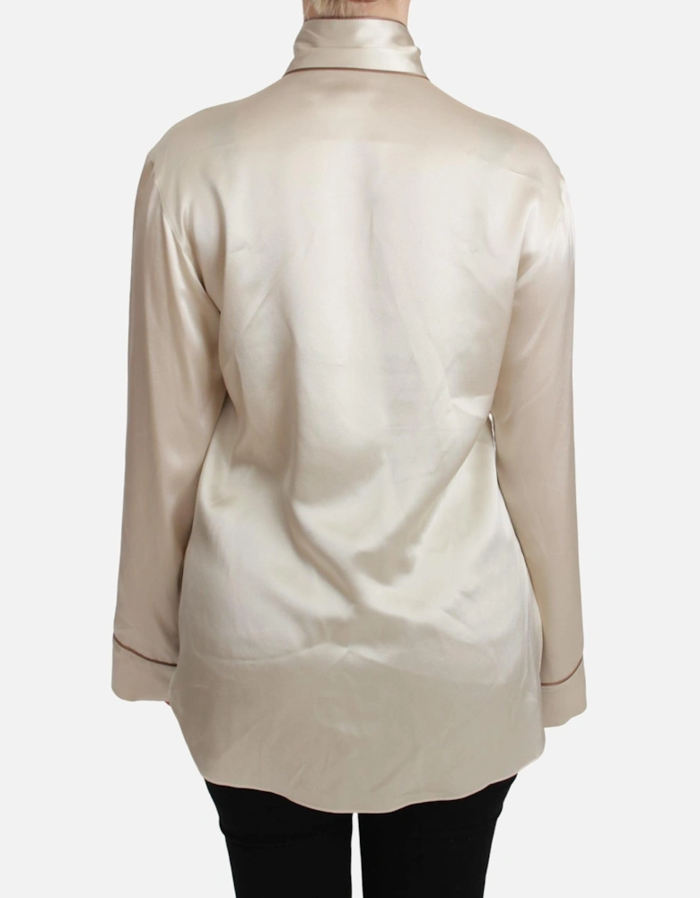 Dolce Gabbana Silk Blouse High Neck Long Sleeves Women - Beige