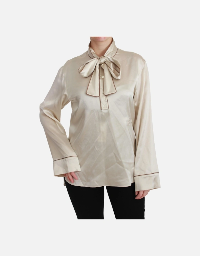 Dolce Gabbana Silk Blouse High Neck Long Sleeves Women - Beige