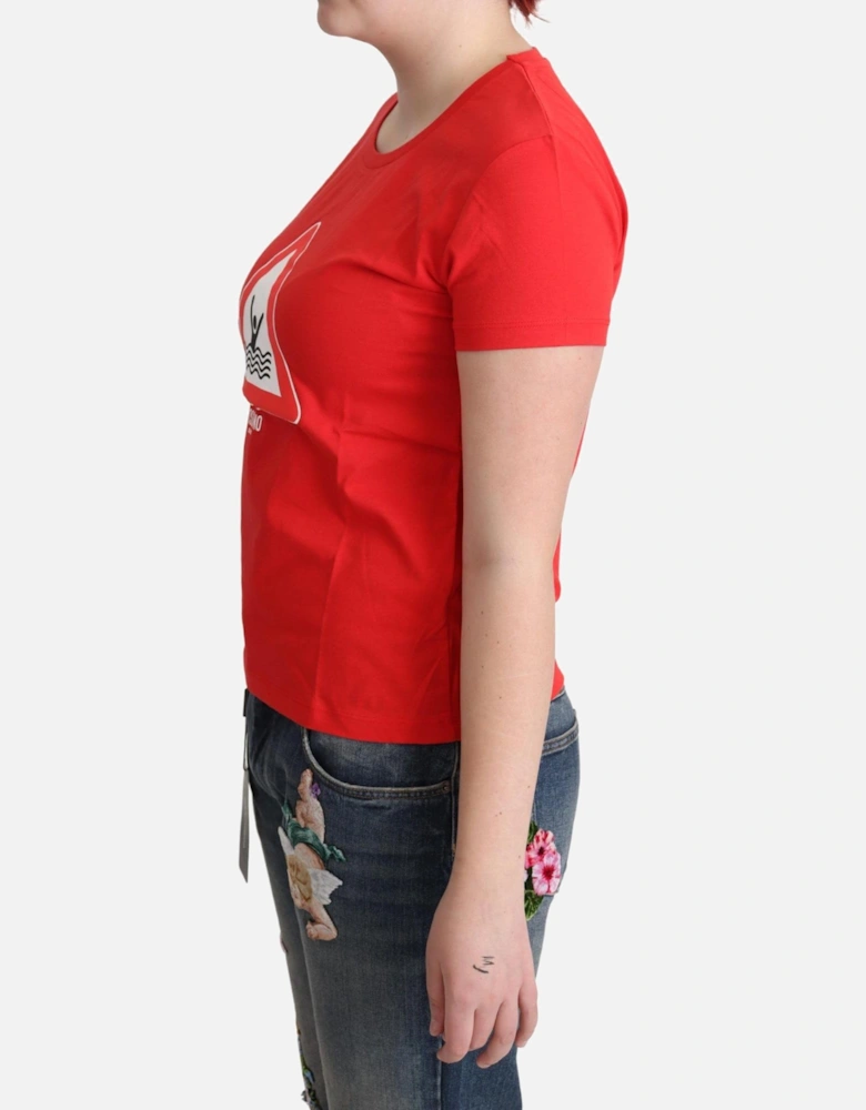 Triangle Swim Graphic Print Cotton T-shirt Women - Red