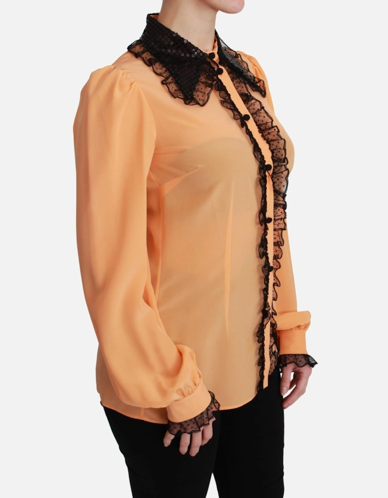 Dolce Gabbana Blouse Peach Silk Long Sleeves Women - Yellow Shirts