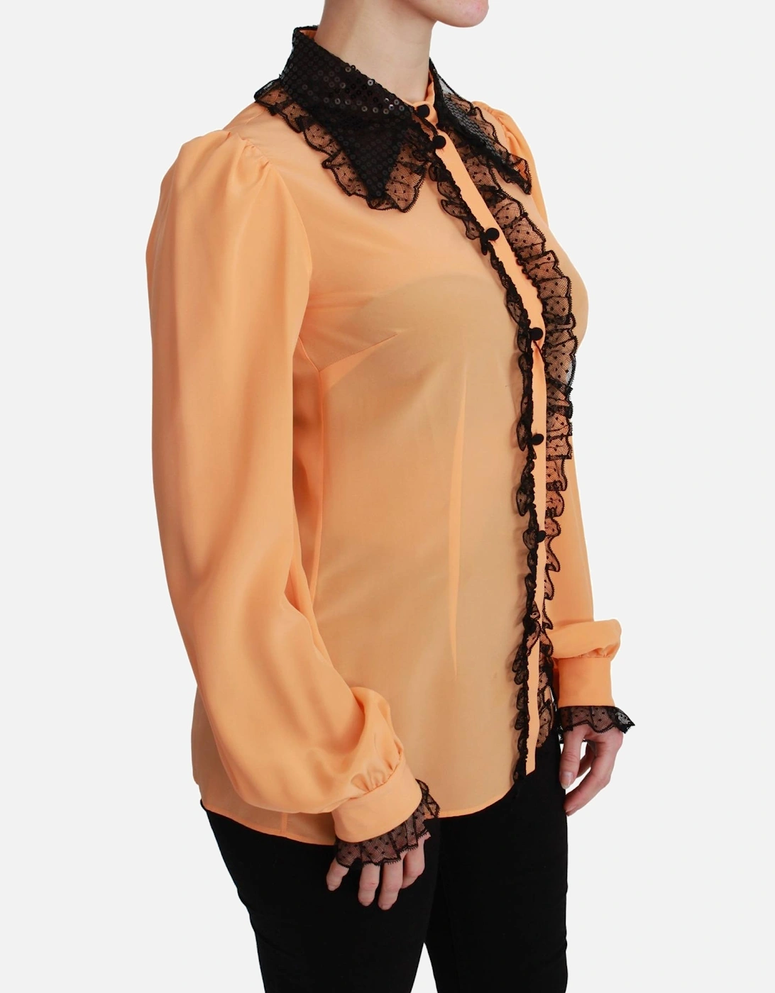 Dolce Gabbana Blouse Peach Silk Long Sleeves Women - Yellow Shirts