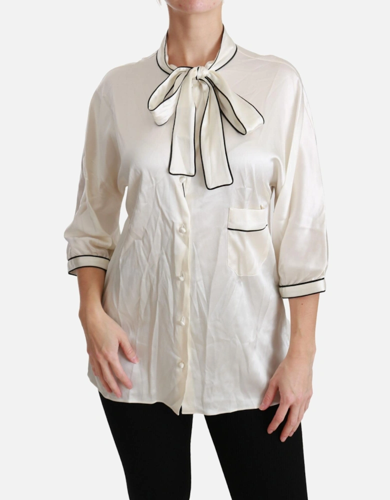 Dolce Gabbana Silk Blouse Bow Tie Neck Women - Beige Shirts