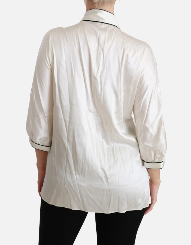 Dolce Gabbana Silk Blouse Bow Tie Neck Women - Beige Shirts
