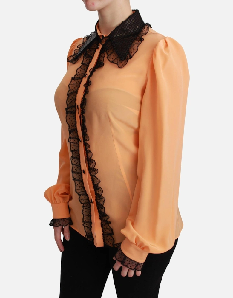 Dolce Gabbana Blouse Peach Silk Long Sleeves Women - Yellow Shirts