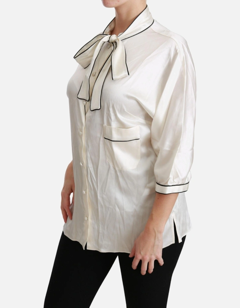 Dolce Gabbana Silk Blouse Bow Tie Neck Women - Beige Shirts