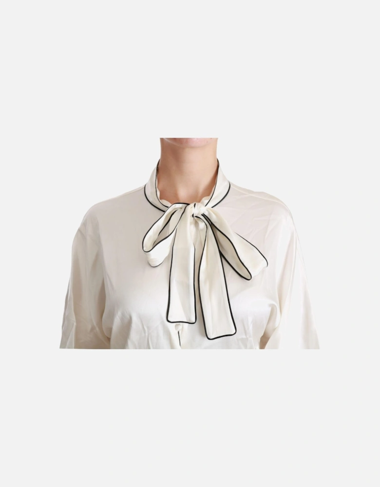 Dolce Gabbana Silk Blouse Bow Tie Neck Women - Beige Shirts