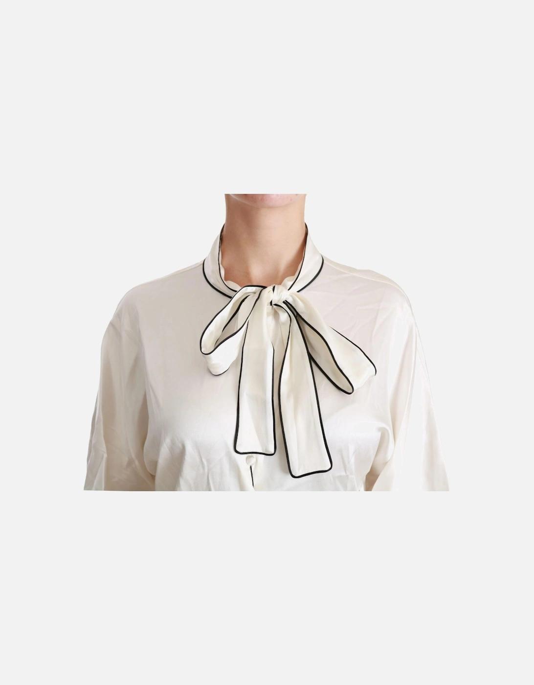 Dolce Gabbana Silk Blouse Bow Tie Neck Women - Beige Shirts